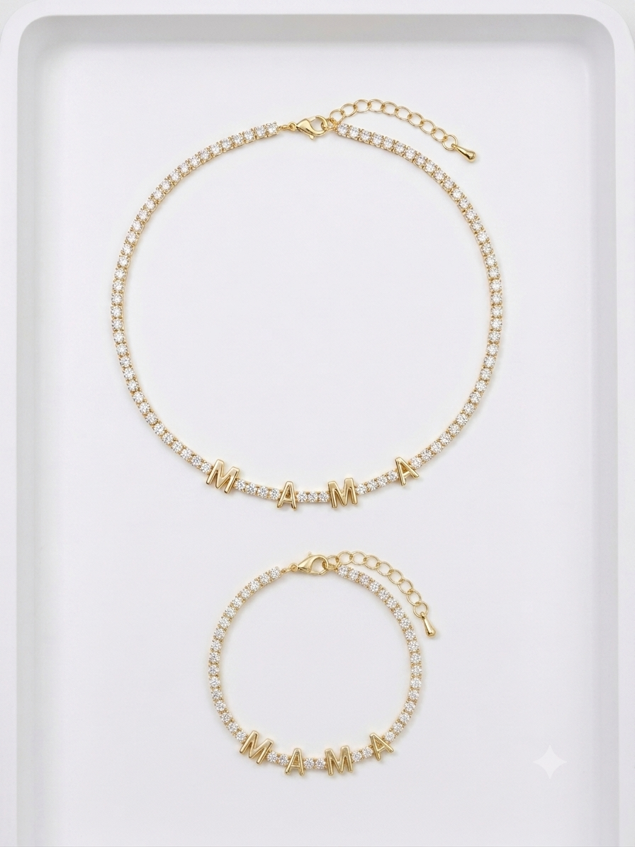 Mama Tennis Necklace & Bracelet Set