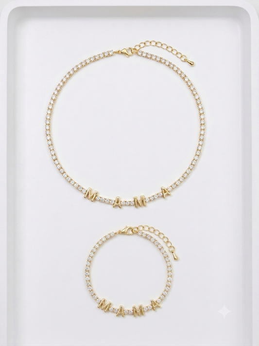 Mama Tennis Necklace & Bracelet Set
